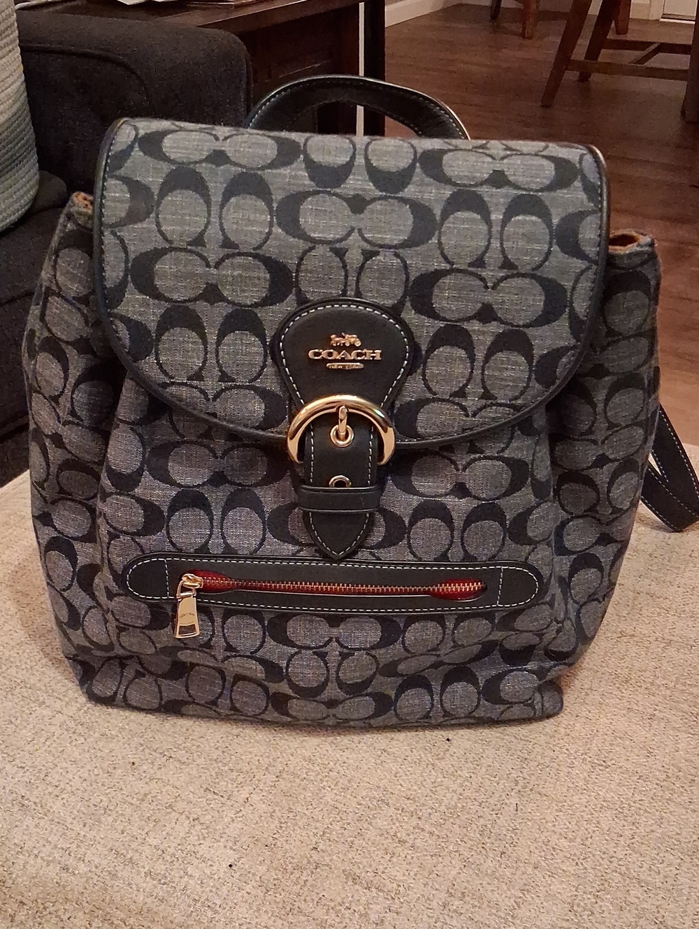 Coach Gray Signature Canvas Backpack with Black Trim